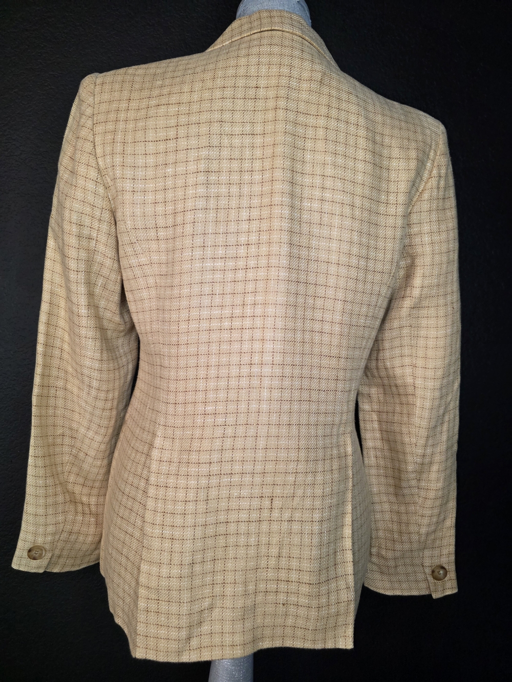 Vintage 1990s Jones New York Sz 4 Women's Beige Plaid Tailored Jacket - Picture 3 of 9